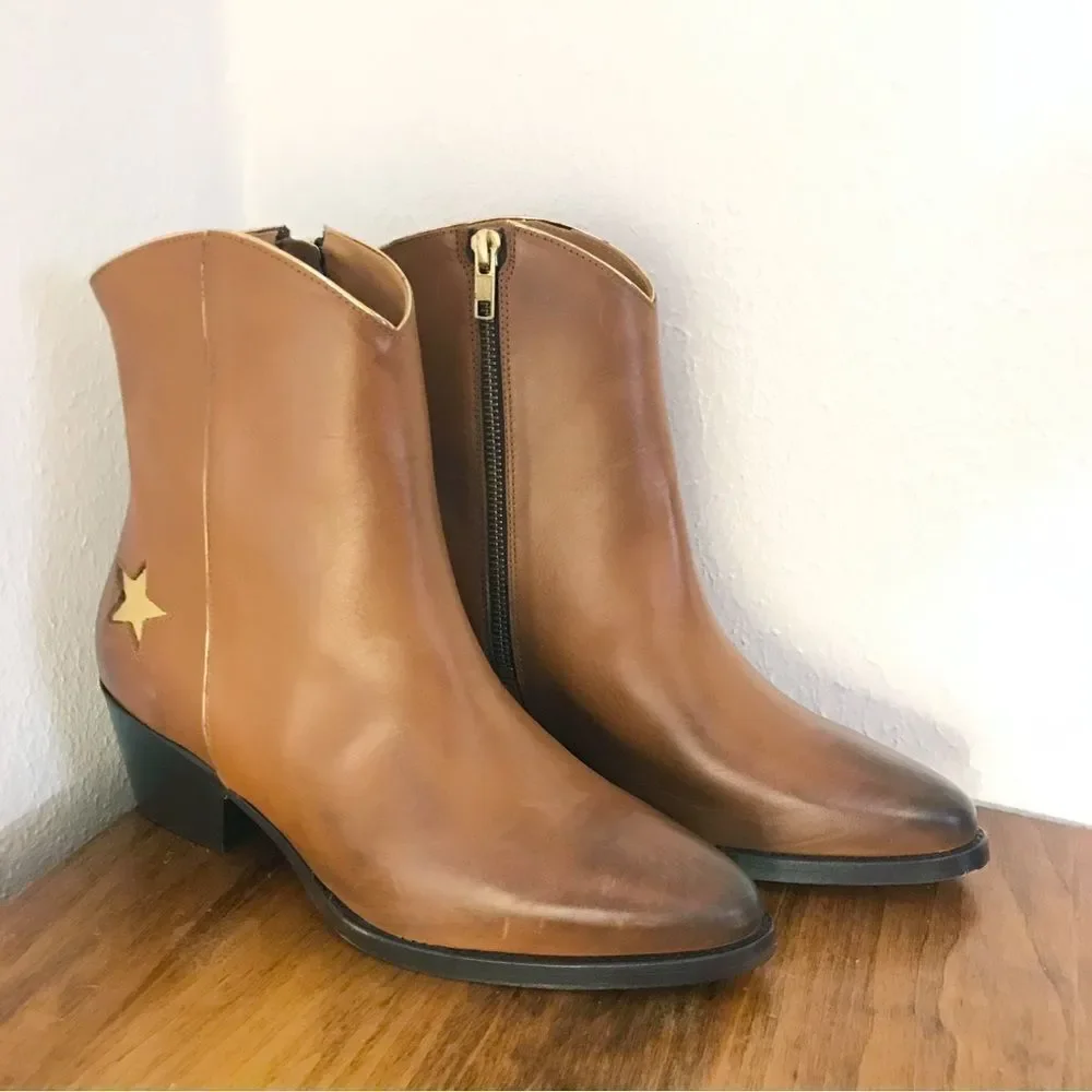 THURSDAY BOOT CO Country Star Brown Leather Ankle Boot With Heel Size‎ 6.5 New
